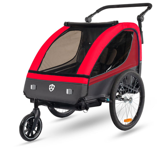 Veelar Sports Suspension Bike Trailer & Stroller 2 in 1 Double Seat for Toddlers Kids Child Bicycle Carrier Jogger (Red)
